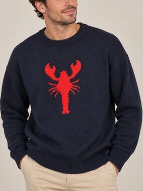 Orange Kiss Navy Lobster Sweater | Size Large